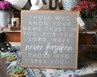 Those Who Know Your Name Trust In You Framed Wood Sign living room decor kitchen decor bedroom decor