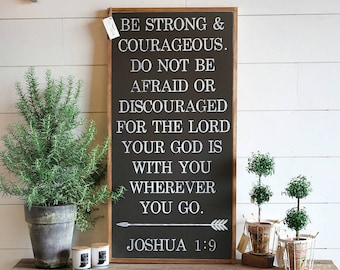 Vertical Be Strong And Courageous Joshua 1:9 Arrow Framed Wood Sign Nursery Decor