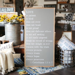 Modern Love is Patient 1 Corinthians 13:4-7 Vertical Framed Wood Sign