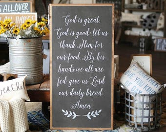 God Is Great God Is Good Dinner Prayer Framed Wood Sign