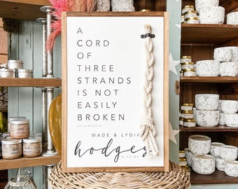 A Cord Of Three Strands Is Not Easily Broken Established Framed Wood Sign Wedding Sign Wedding Gift