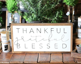 Thankful Grateful Blessed Framed Wood Sign Thanksgiving Sign Fall Decor Thanksgiving Decor