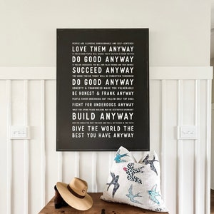 People Are Illogical Love Them Anyway Mother Teresa Quote Framed Wood Sign