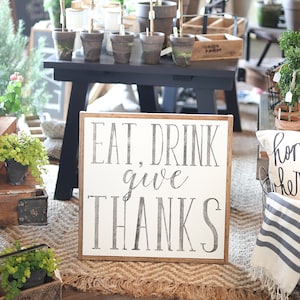 Eat Drink Give Thanks Framed Wood Sign Fall Decor Thanksgiving decor