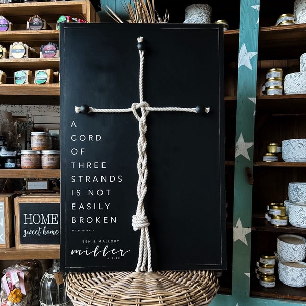 Cross A Cord Of Three Strands Is Not Easily Broken Established Framed Wood Sign Wedding Sign Wedding Gift