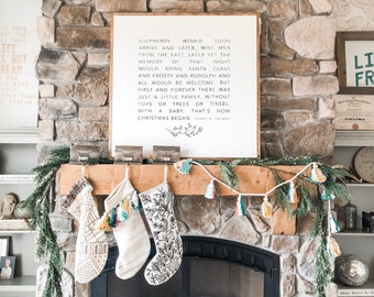But First and Forever There Was Just A Family, With A Baby That&#39;s How Christmas Began (LONG Version) Framed Wood Holiday Sign