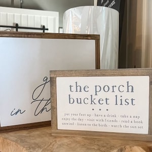 The Porch Bucket List Framed Wood Sign Porch Sign Front Porch Decor