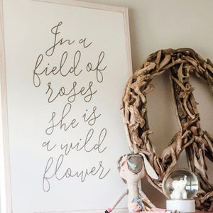 In A Field Of Roses She Is A Wild Flower Framed Wood Sign Girl's Room decor