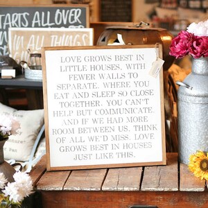 Love Grows Best In Little Houses Just Like This Framed Wood Sign Housewarming gift Apartment decor living room decor dining room decor