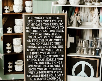 F. Scott Fitzgerald For What It&#39;s Worth It&#39;s Never Too Late Framed Wood Sign