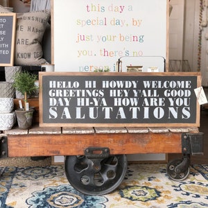 Hello Hi Howdy Salutation Framed Wood Sign Foyer Decor Entryway Sign