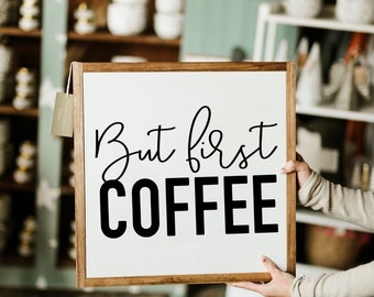 But First Coffee Framed Wood Sign Coffee Bar Kitchen Decor