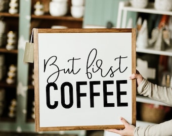 But First Coffee Framed Wood Sign Coffee Bar Kitchen Decor