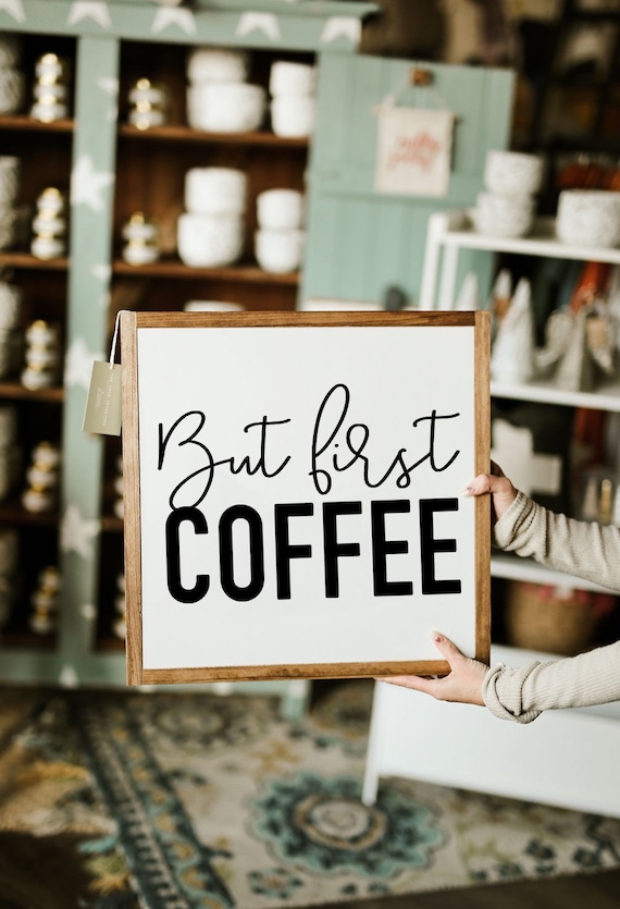 But First Coffee Framed Wood Sign Coffee Bar Kitchen Decor