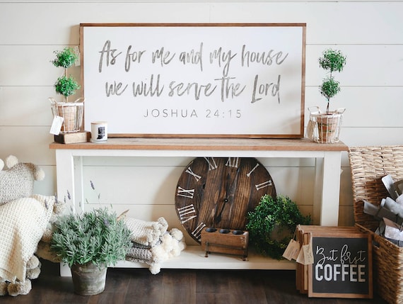 Religiöses Holzschild 'As For Me And My House...' – 38x29 Cm, Rustikale Wanddekoration – Für Wohnzimmer & Haustür