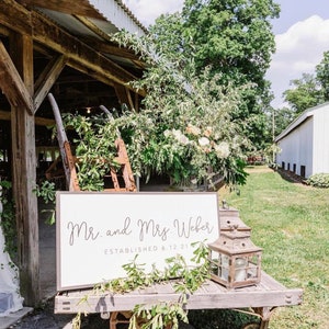 Mr. And Mrs. Last Name Established Framed Wood Sign Wedding Anniversary Gift Newlyweds Decor