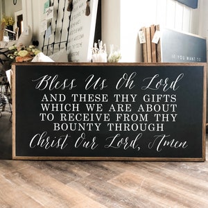 Bless Us Oh Lord And These Thy Gifts Framed Wood Sign Kitchen Decor Dinner Pray