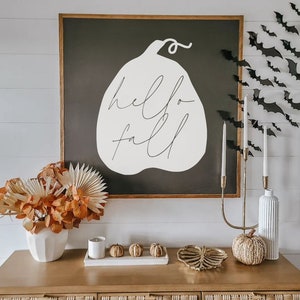 Hello Fall Pumpkin Framed Wood Sign Fall Decor