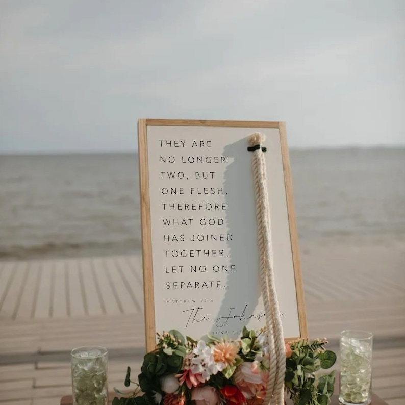 Matthew 19:6 They Are No Longer Two A Cord Of Three Strands Is Not Easily Broken Established Framed Wood Sign Wedding Unity Ceremony Gift