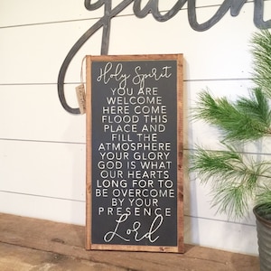 Insegna in legno con cornice "Spirito Santo, sei il benvenuto qui", decorazione per ingresso, foyer, sala da pranzo