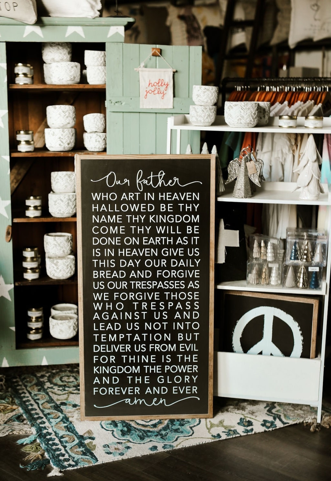 Vertical the Lord's Prayer Trespasses Full Our Father Framed Wood Sign