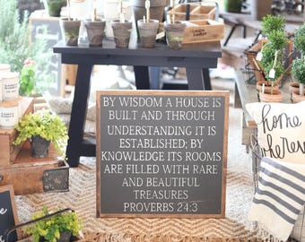 By Wisdom A House Is Built Proverbs 24:3 Framed Wood Sign