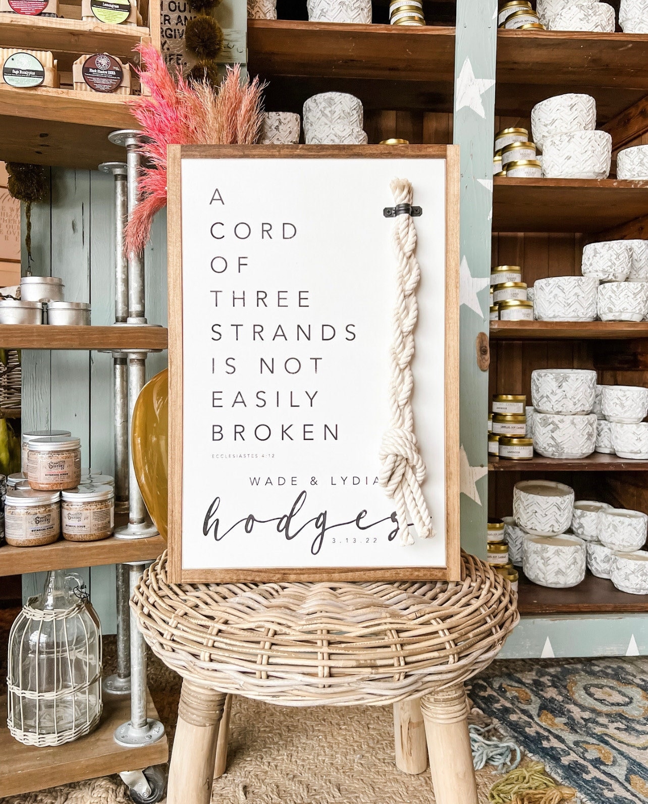 A Cord Of Three Strands Is Not Easily Broken Established Framed Wood Sign Wedding Sign Wedding Gift