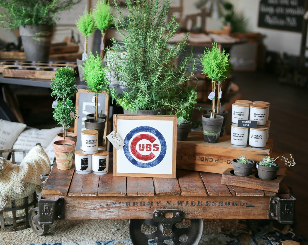 Chicago Cubs Baseball Framed Wood Sign Man Cave Sign Game Room Decor ...