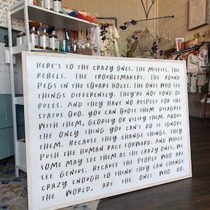 Here's to the crazy ones, misfits, the rebels, the troublemakers Framed Wood Sign Office Decor