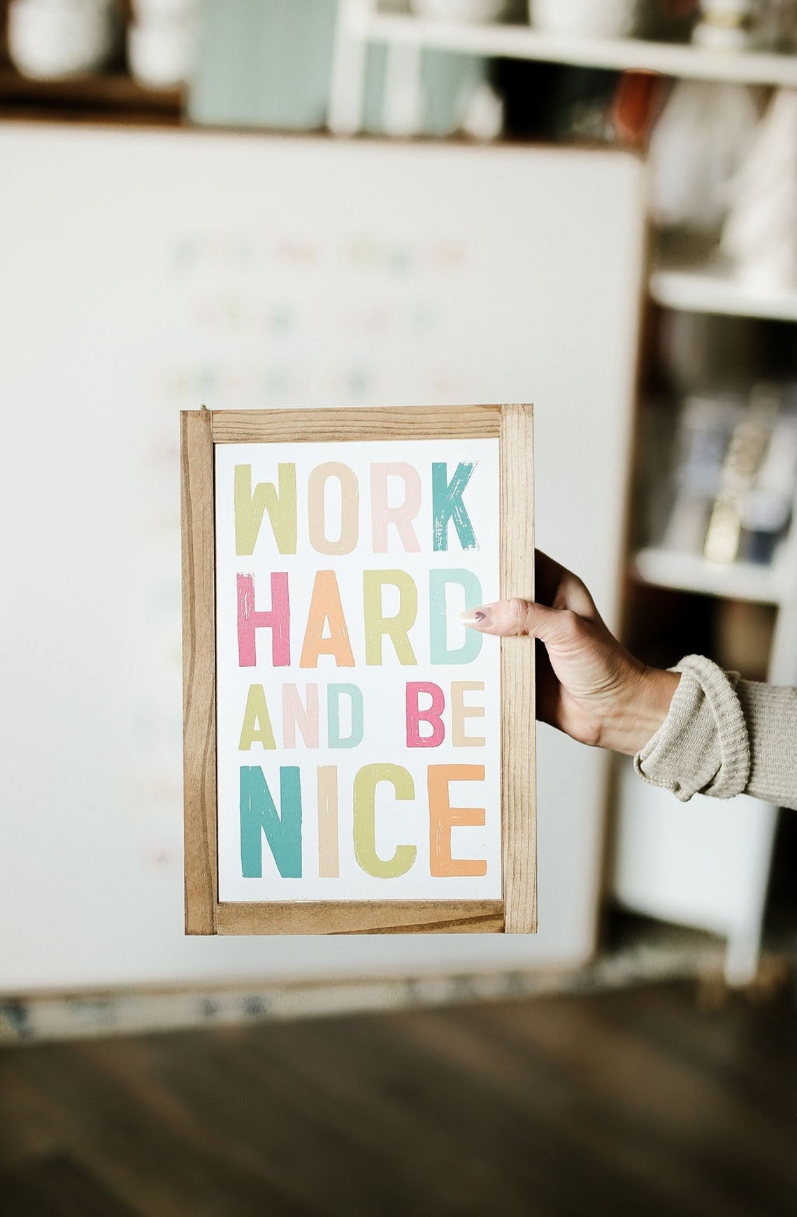 Work Hard Be Nice Framed Wood Sign Classroom/kidsroom/office Decor - Etsy