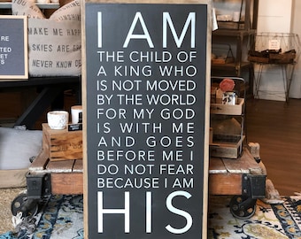 Veritcal I Am The Child Of A King I Am His Framed Wood Sign Nursery Decor Kids Room