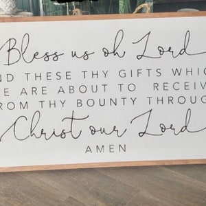 Bless Us Oh Lord And These Thy Gifts Framed Wood Sign Kitchen Decor Dinner Pray