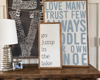 Go Jump in the lake Framed Wood Sign Lake House Decor