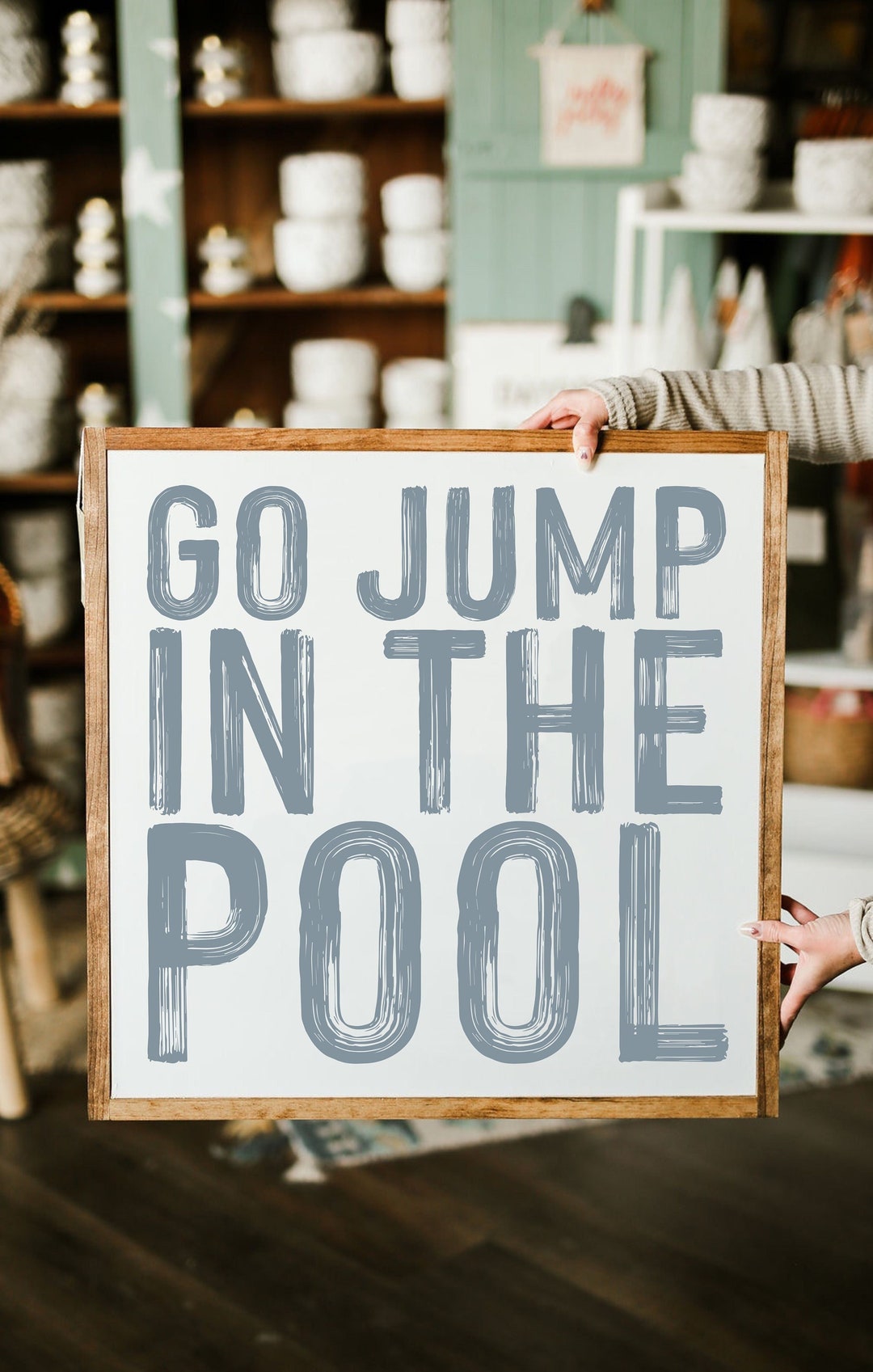 POOL Go Jump in the Pool Framed Wood Sign - Etsy