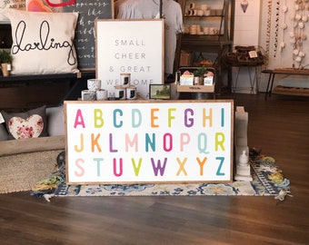 Horizontal Alphabet Framed Wood Sign Nursery Decor Framed Wood Sign Playroom Decor