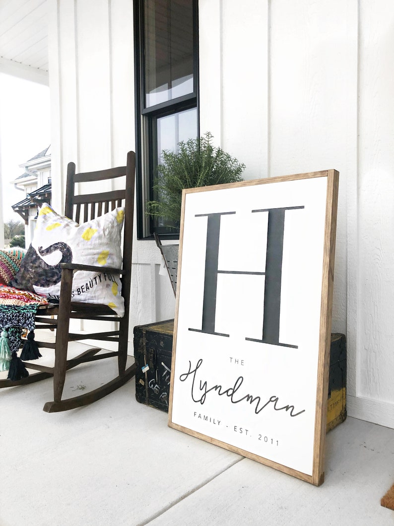 Monogramed Letter Family Established Framed Wood Sign Last Name Anniversary Wedding Shower Bridal Shower Decor
