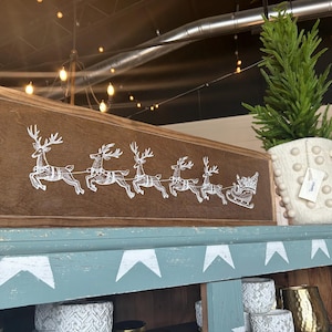 Santa&#39;s Sleigh Reindeers Framed Wood Sign Christmas decor Christmas sign Holiday decor