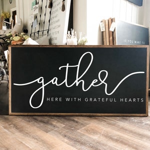 Gather Here With Grateful Hearts Framed Wood Sign Dining Room Decor Entryway Decor Kitchen Decor