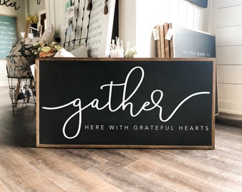 Gather Here With Grateful Hearts Framed Wood Sign Dining Room Decor Entryway Decor Kitchen Decor