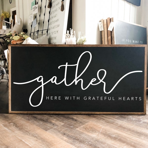 Gather Here With Grateful Hearts Framed Wood Sign Dining Room Decor Entryway Decor Kitchen Decor