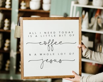 Coffee & Jesus Framed Wood Sign Coffee Bar Sign Kitchen Sign Office Decor
