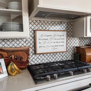 God is great, God is good, let us thank Him for our food Prayer Framed Wood Sign kitchen decor