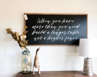 When You Have More Than You Need, Build A Longer Table Not A Higher Fence Framed Wood Sign