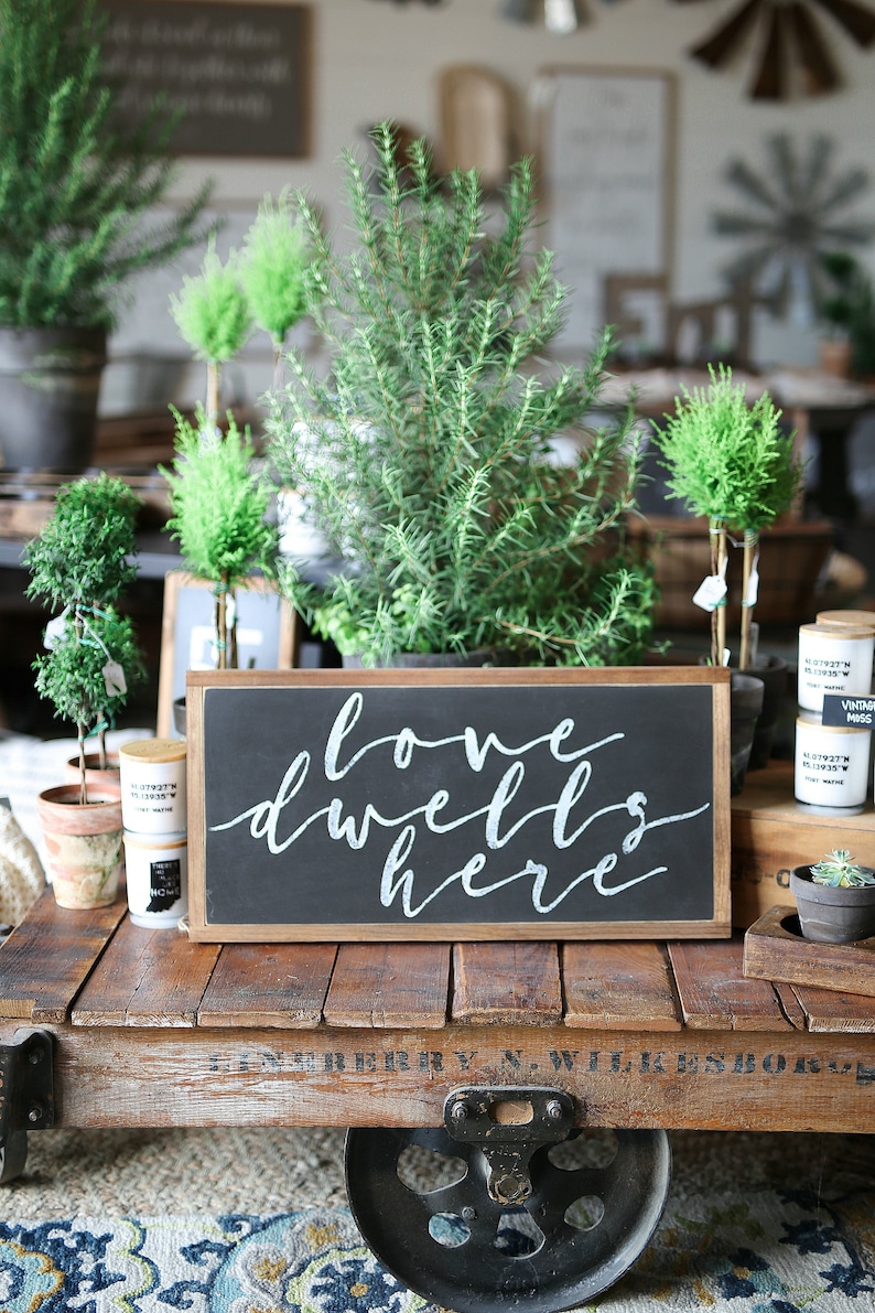 Love Dwells Here Framed Wood Sign Entryway Decor Foyer Decor Living Room Decor image 1