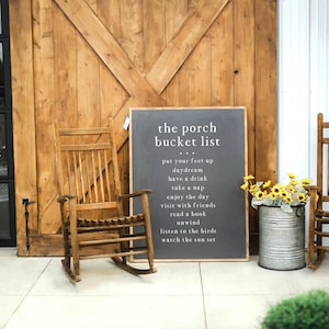 The Porch Bucket List Framed Wood Sign Porch Sign Front Porch Decor