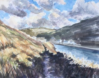 Watercolour painting of Boscastle Cornwall