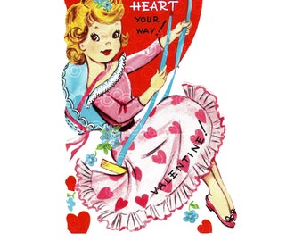 Pretty Girl Swing Vintage Valentine 1940s Digital - INSTANT DOWNLOAD JPEG file