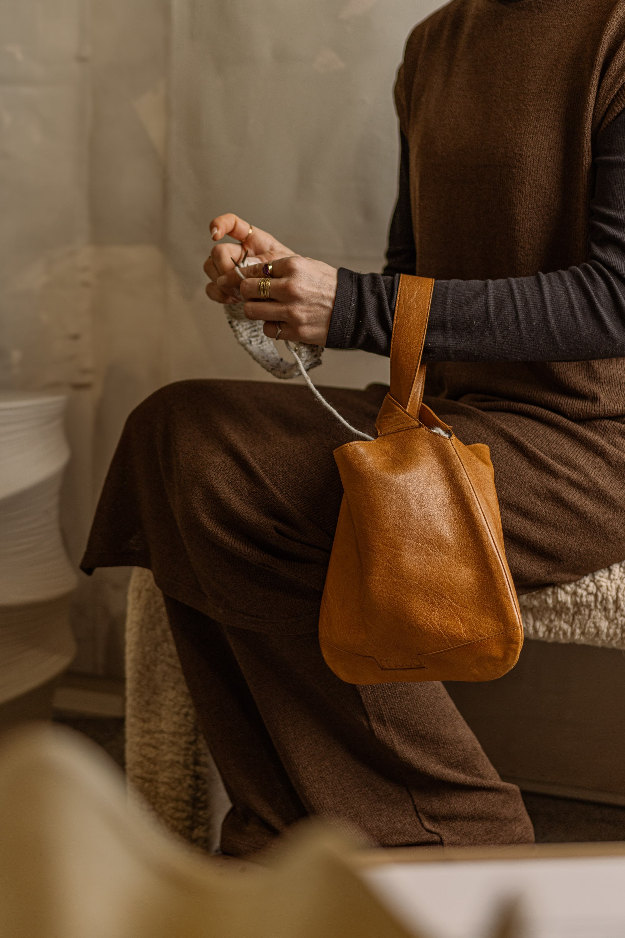 MUUD Dzana Leather Dumpling Wrist Bag, Project Bag - Etsy Finland