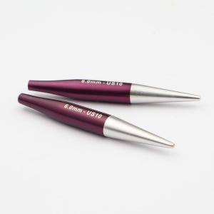 May include: Two knitting needles with a dark purple handle and a silver tip. The text "6.0mm - US10" is printed on the handle. The needles are designed for knitting and are shown on a white background.