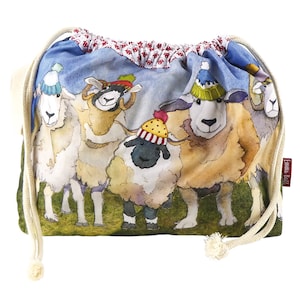 HAPPY SHEEP Drawstring project bag, knitting bag